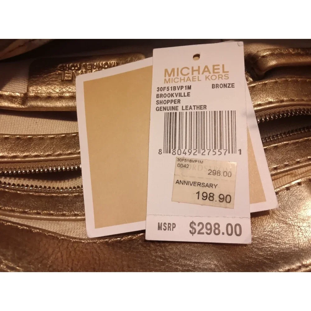 Michael Kors Brookville Shopper Leather Tote Handbag Golden Bronze Vintage Y2K